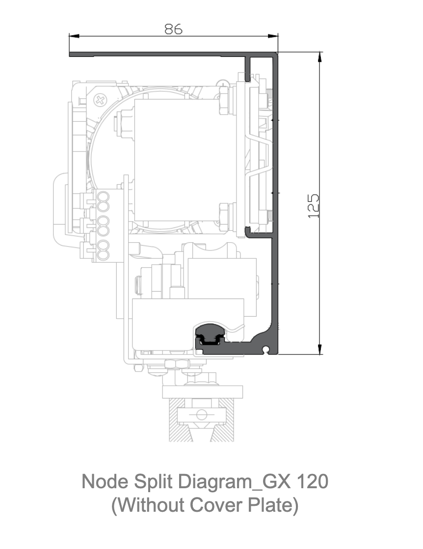 Diagram dimensi GEZE GX 120 tanpa cover plate
